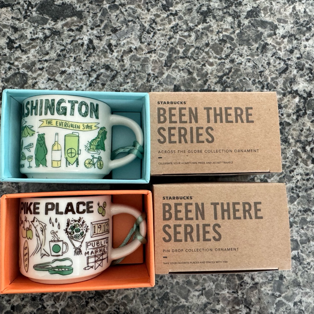Starbucks Been There Ornaments - Pike Place and Washington State NWT
